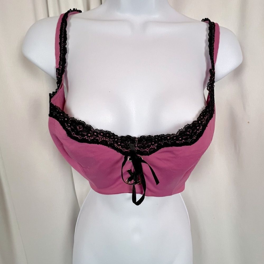 FREDERICKS OF HOLLYWOOD BRA DARK PINK WITH BLACK LACE TRIM SIZE 40D